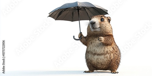 A small brown animal holding an umbrella