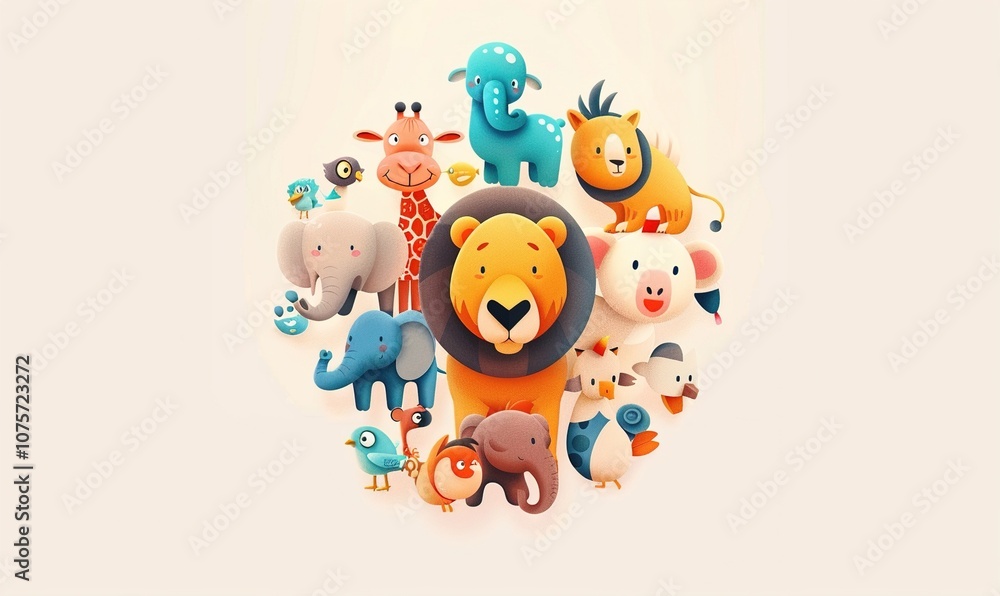 Realistic cartoon of cute zoo animals with adorable faces and simple modern background ai generated Realistic cartoon of cute zoo animals with adorable faces and simple modern background ai generated