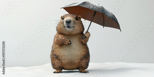 A small brown animal holding an umbrella