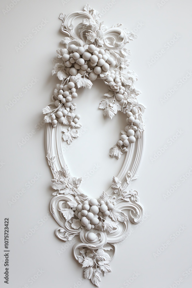 Italian carved picture frame with grape vine motifs and ribbon details, baroque style, crisp white background Italian carved picture frame with grape vine motifs and ribbon details, baroque style, crisp white background