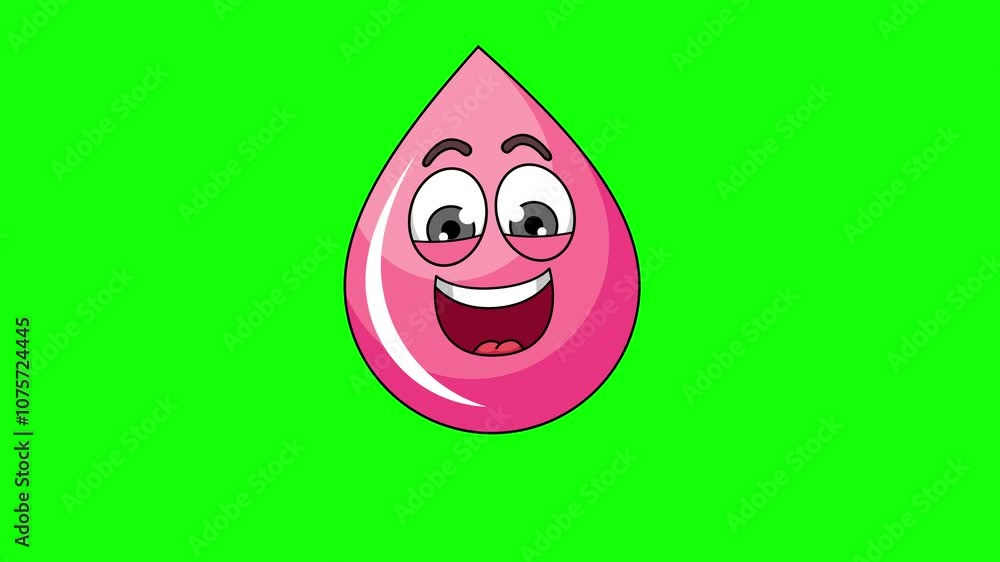 A laugh strawberry juice drop cartoon face on a green background, loop animation A laugh strawberry juice drop cartoon face on a green background, loop animation