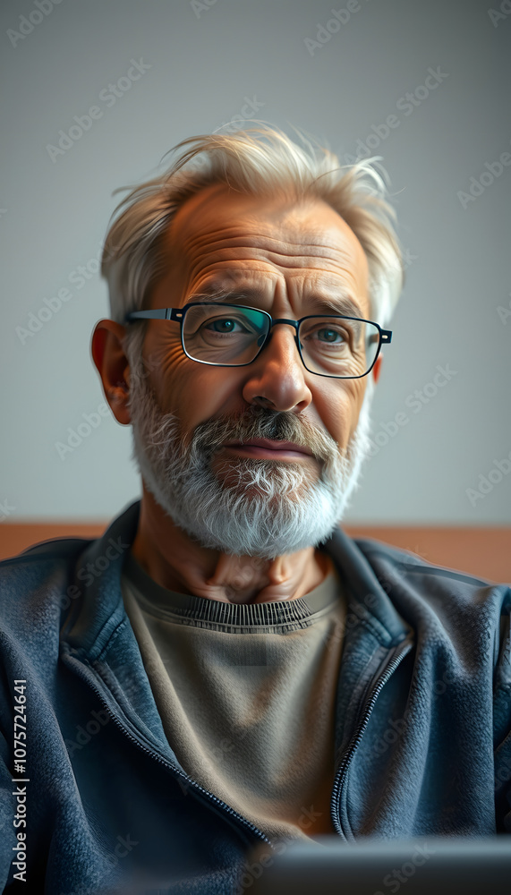 Middle age man on online therapy isolated with white highlights, png Middle age man on online therapy isolated with white highlights, png