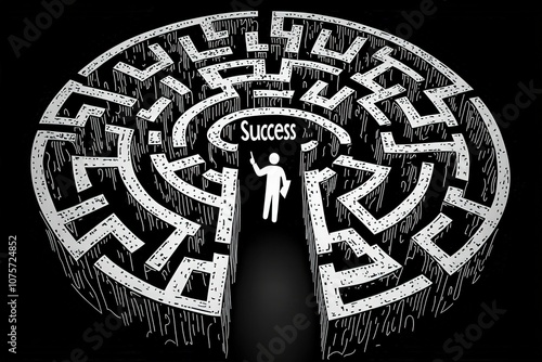 Navigating the Path to Success: Determined Businessperson Reaching Goals in a Winding Maze