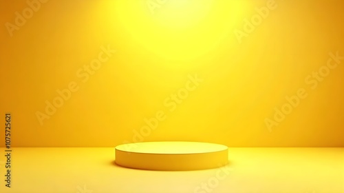 Yellow color studio room background. Yellow color background 3d with podium. Empty room with light effect. Space for selling products on the website.