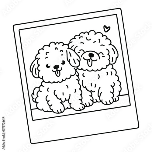 cute fluffy dogs polaroid photo sketch