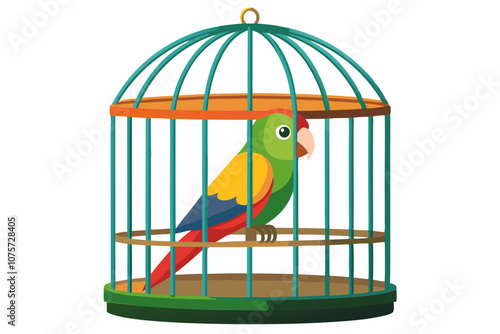 Parrot in cage. It is isolated on a white background