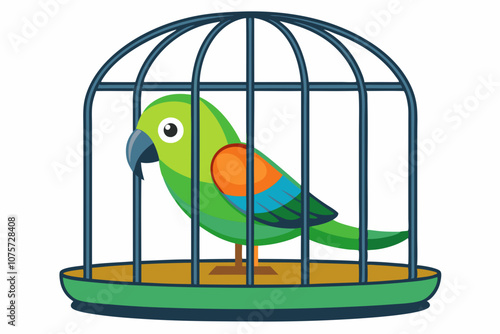 Parrot in cage. It is isolated on a white background