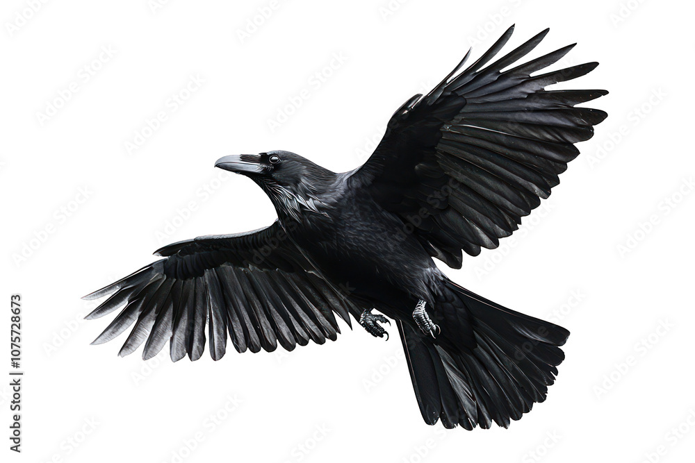 Naklejka premium Flying raven on solid Transparent background 