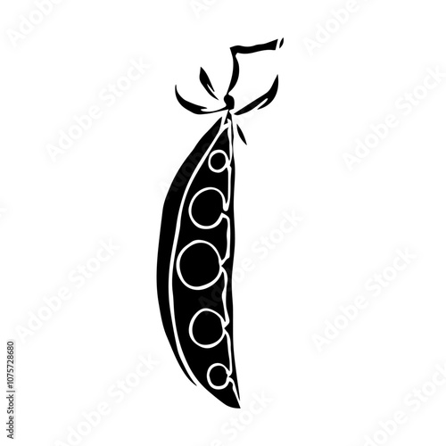 Silhouette, stamp of green pea pod. Decorative botanical element. Vector graphics.