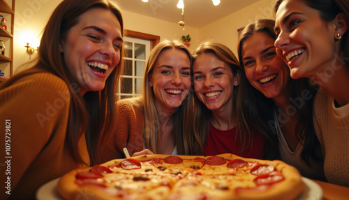 Friends Enjoying Pizza at Home