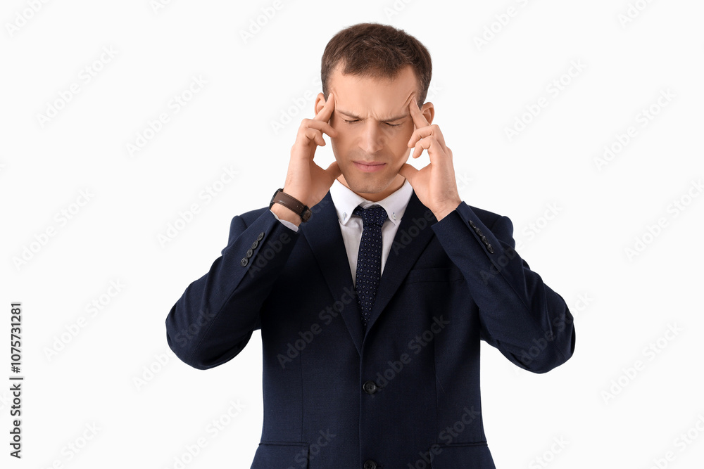 Stressed businessman in suit on white background Stressed businessman in suit on white background