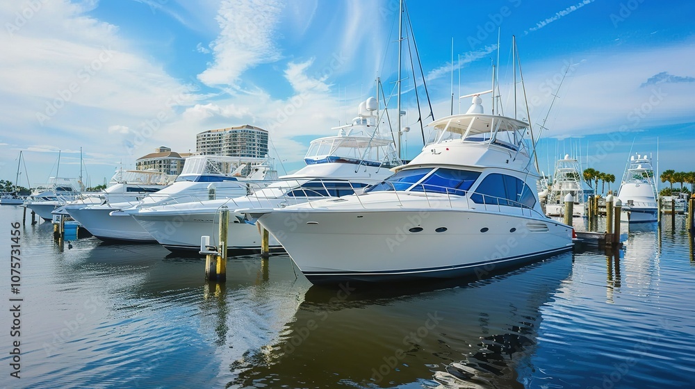 Docked White Yachts on a Sunny Day Docked White Yachts on a Sunny Day