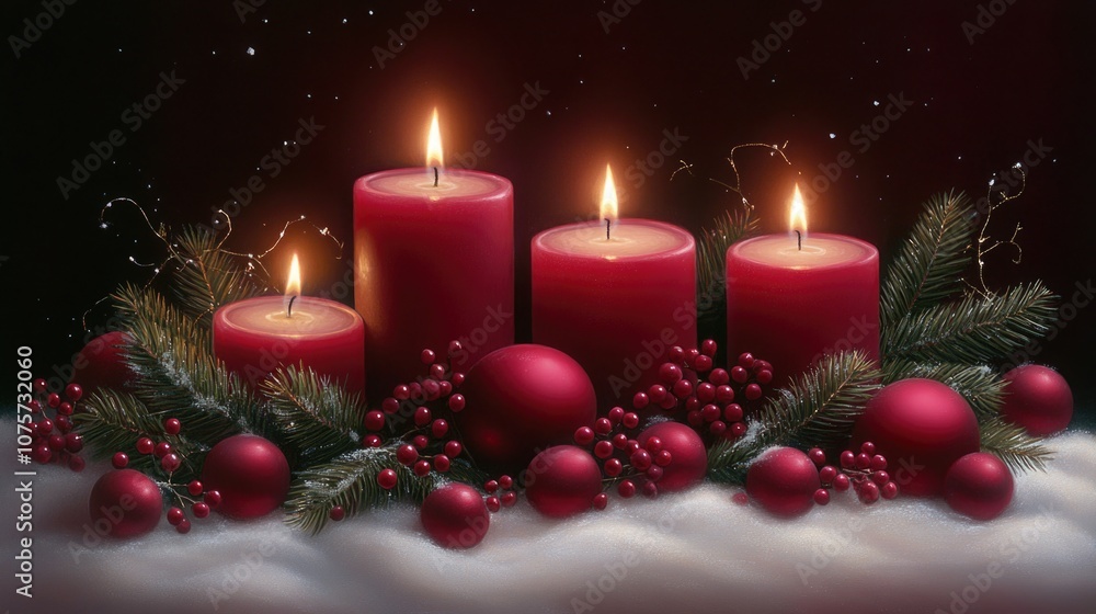 Yule celebration with candles and evergreen trees for a festive winter ambiance