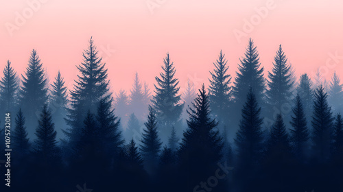 Tranquil Forest Silhouettes with Transcendent Pink Sky at Dusk - Serene Nature Scene