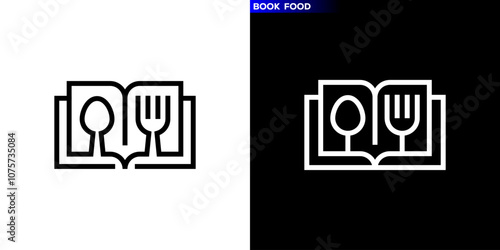 Vector design template of book logo combined with cutlery. Restaurant, menu, education, health. Symbol icon EPS 10.