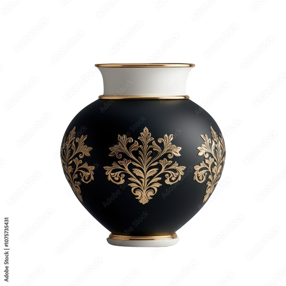 Elegant black vase adorned with golden floral patterns, perfect for decorative purposes. Elegant black vase adorned with golden floral patterns, perfect for decorative purposes.