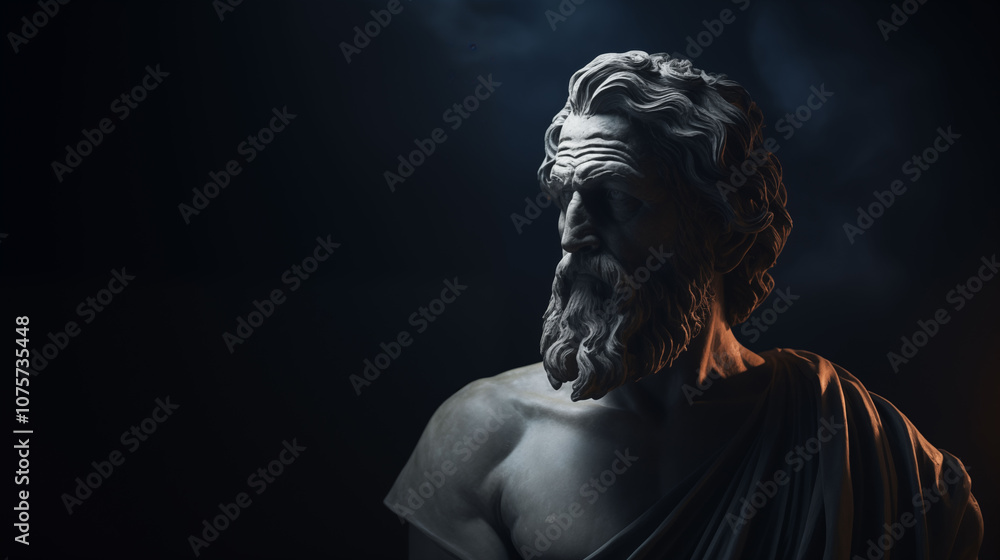 Bust of an Ancient Greek Philosopher in Dim Lighting Bust of an Ancient Greek Philosopher in Dim Lighting