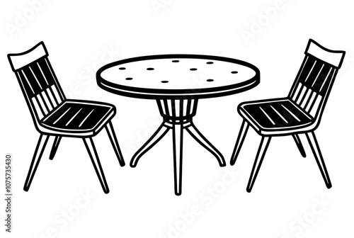 Illustration of isolated cute outdoor coffee table with chairs photo