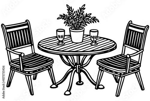 Illustration of isolated cute outdoor coffee table with chairs photo