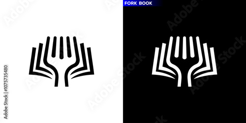 Vector design template of book logo combined with cutlery. Restaurant, menu, education, health. Symbol icon EPS 10.