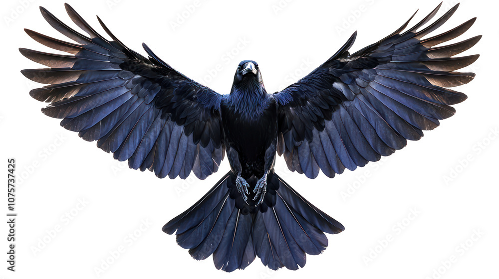 Fototapeta premium High-resolution image of a crow with spread wings on Transparent, ideal for artistic projects.