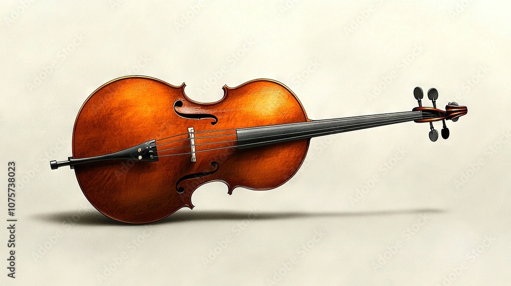 Fototapeta premium A violin rests on a white background with a shadow cast across its back