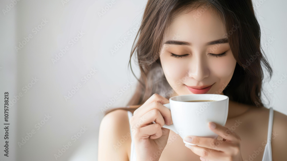 A cheerful Asian businesswoman smiles while holding her laptop and coffee cup, showcasing her professional vibe. A cheerful Asian businesswoman smiles while holding her laptop and coffee cup, showcasing her professional vibe.