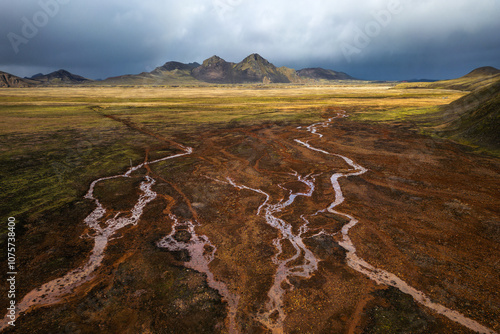 Mesmerizing landscape of winding streams in Iceland's Highlands