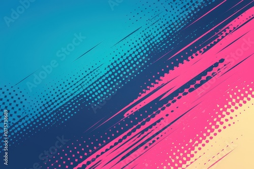 Abstract comic-inspired background featuring teal and purple overlapping lines with halftone texture, creating a retro, dynamic, and playful look..
