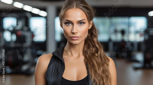 A fit young woman enjoys her workout, riding a bike in the gym, radiating determination and energy. Free Download A fit young woman enjoys her workout, riding a bike in the gym, radiating determination and energy. - GFXLoad