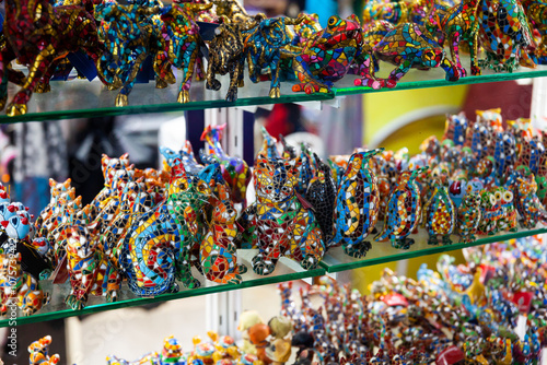 Colored Mosaic figures - Souvenirs of Barcelona in store photo