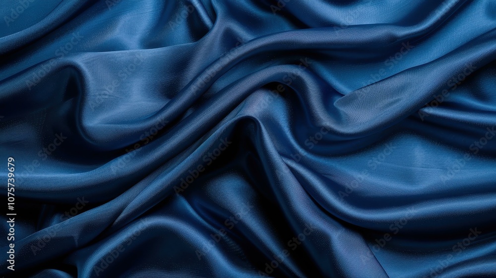 Obraz premium Elegant dark blue silk fabric texture creates a luxurious backdrop, perfect for showcasing design and craftsmanship.