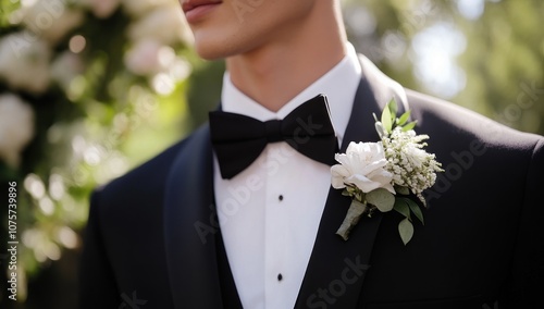 Groom's Attire with White Rose Boutonniere