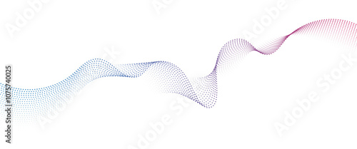 Flowing Wave Dot Halftone Pattern: Curve Gradient Shape on Transparent Background. Suitable for AI, Tech, Network, Digital, Science, and Technology Themes.