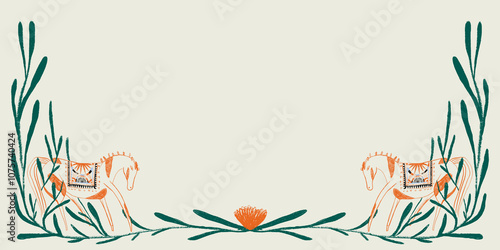 Desert-inspired horse illustration with floral elements