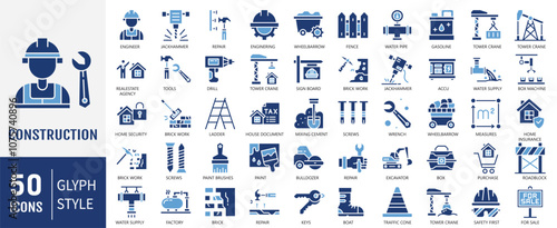 Construction icon collection set. Containing building, construction, design, engineering, equipment, industry, development . Simple flat vector illustration