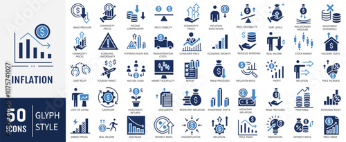 Inflation Icon collection set. Containing Price Increase, Cost Surge, Inflation Rate, Economic Impact and Consumer Prices. Vector Illustration
