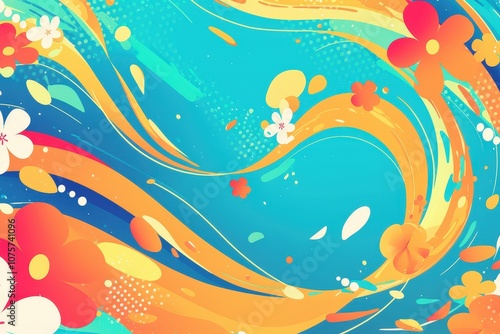 Playful and modern comic-style background in bright teal and coral featuring swirling abstract shapes, creating a vibrant and dynamic look..