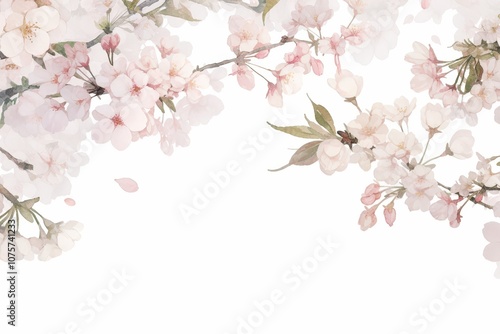 Wallpaper Mural Delicate watercolor-style border featuring light pink cherry blossom petals and subtle green leaves, creating a soft, spring-like aesthetic for elegant designs.. Torontodigital.ca
