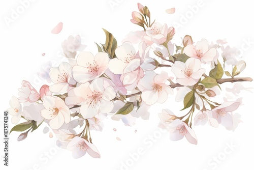 Wallpaper Mural Delicate watercolor-style border featuring light pink cherry blossom petals and subtle green leaves, creating a soft, spring-like aesthetic for elegant designs.. Torontodigital.ca