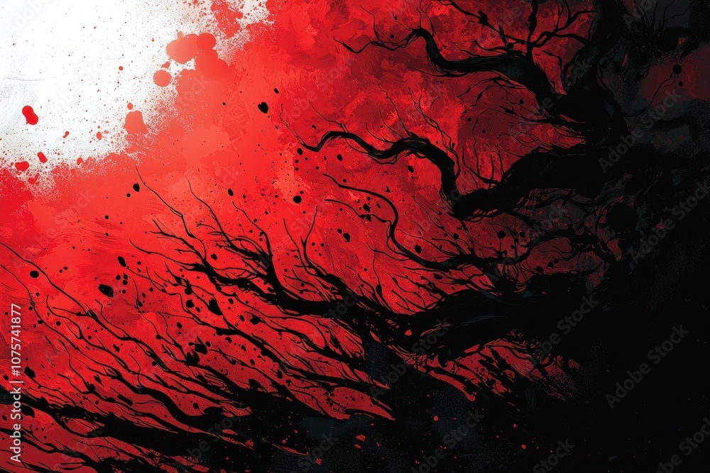 Dark and mysterious comic-style background in deep red and black, featuring heavy shadows and a smoky effect, perfect for intense or suspenseful themes..
