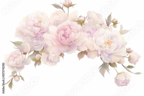 Romantic watercolor-style border featuring soft pink peonies and light green leaves, creating a delicate and airy look for elegant, feminine designs..