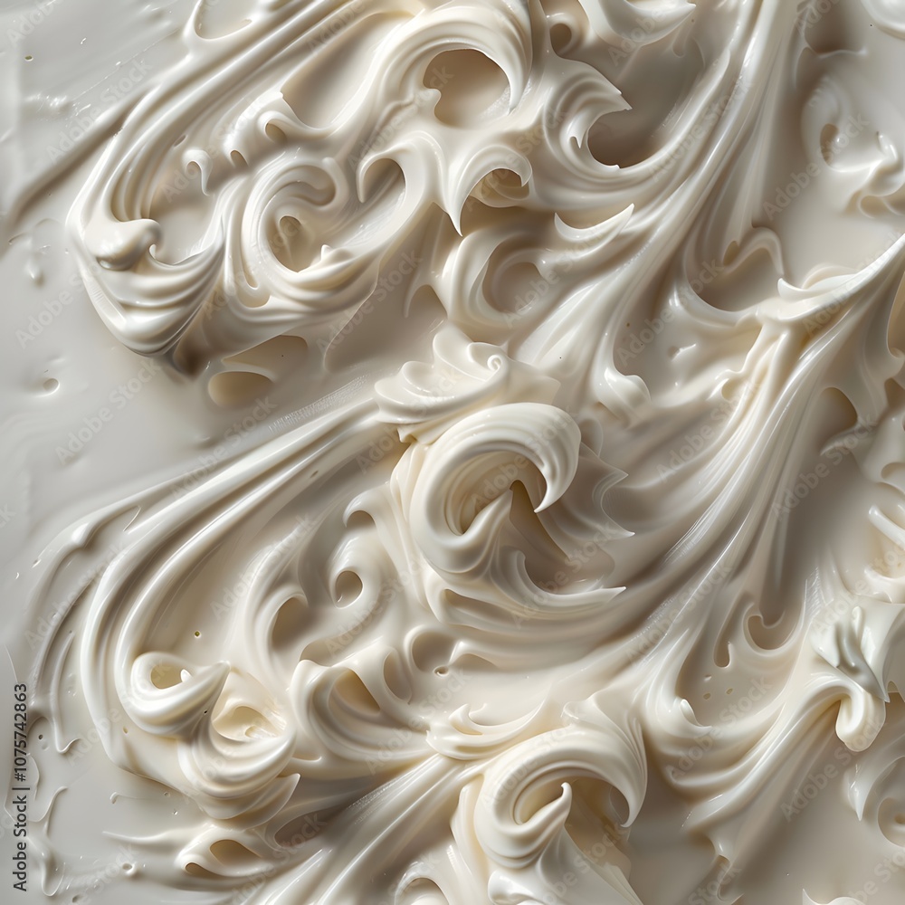 A creamy, swirled texture resembling whipped cream or frosting. A creamy, swirled texture resembling whipped cream or frosting.