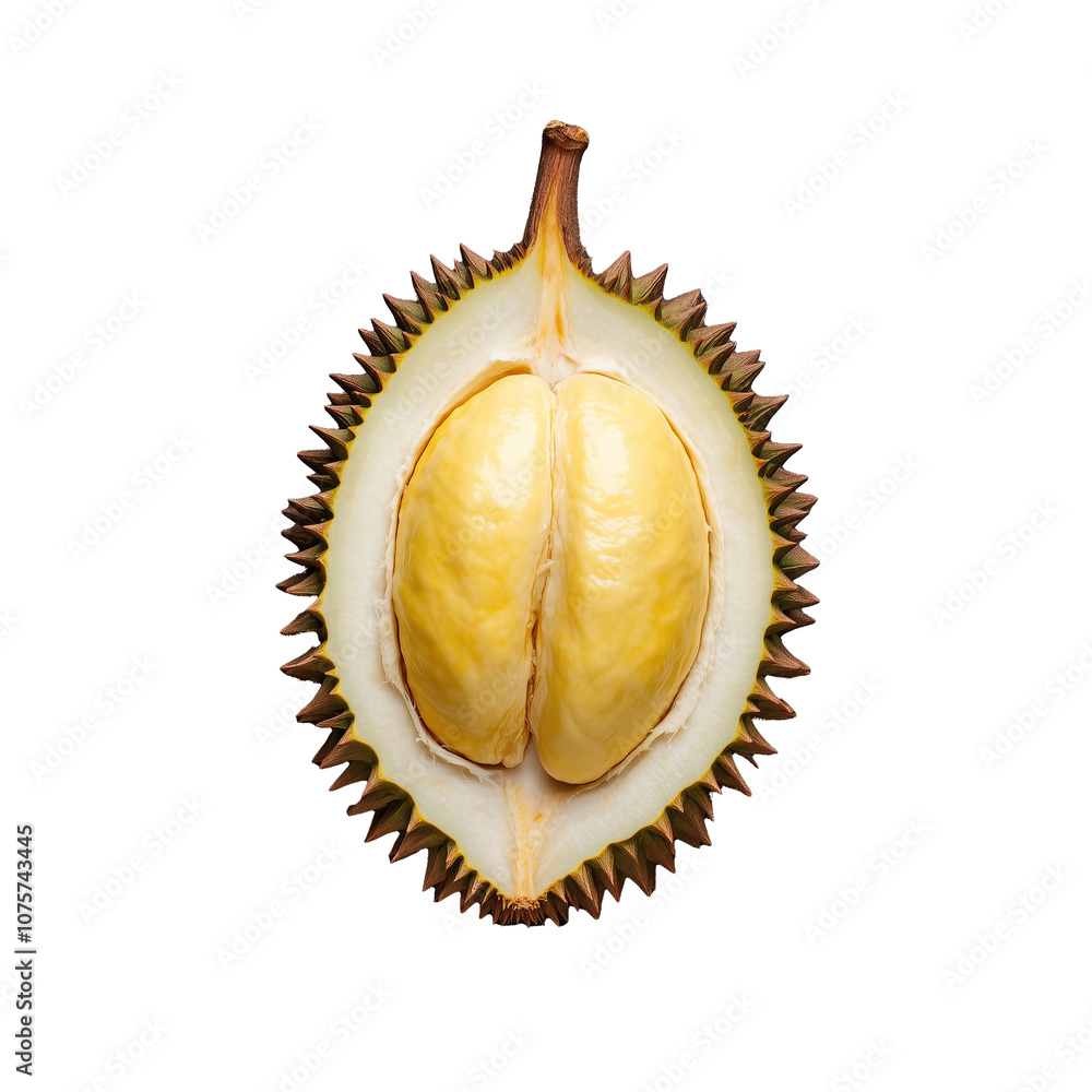 Durian fruit cut open on transparent background Durian fruit cut open on transparent background