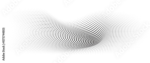 Flowing Wave Dot Halftone Pattern: Curve Gradient Shape on Transparent Background. Suitable for AI, Tech, Network, Digital, Science, and Technology Themes.
