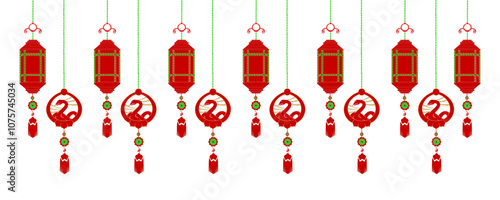 hanging Illustration background red  lanterns for new year chinese