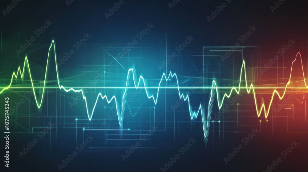 Abstract visualization of sound waves with colorful gradients and geometric elements. Abstract visualization of sound waves with colorful gradients and geometric elements.
