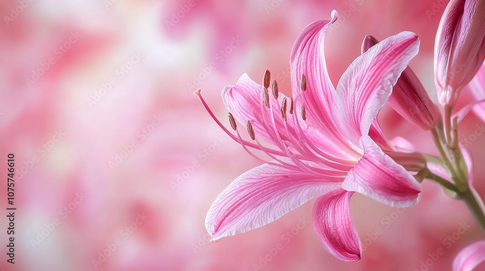 A Beautiful Pink Lily Flower Displayed Against a Soft and Gentle Background for Aesthetic Appeal A Beautiful Pink Lily Flower Displayed Against a Soft and Gentle Background for Aesthetic Appeal