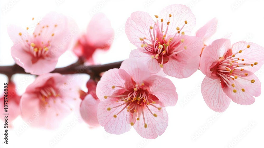 A stunningly beautiful pink cherry blossom branch bursting into full bloom and life A stunningly beautiful pink cherry blossom branch bursting into full bloom and life