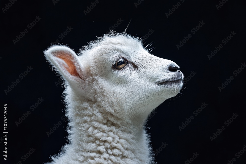 Mystic portrait of baby Dall Sheep in studio, copy space on right side, Headshot, Close-up View, isolated on black background Mystic portrait of baby Dall Sheep in studio, copy space on right side, Headshot, Close-up View, isolated on black background